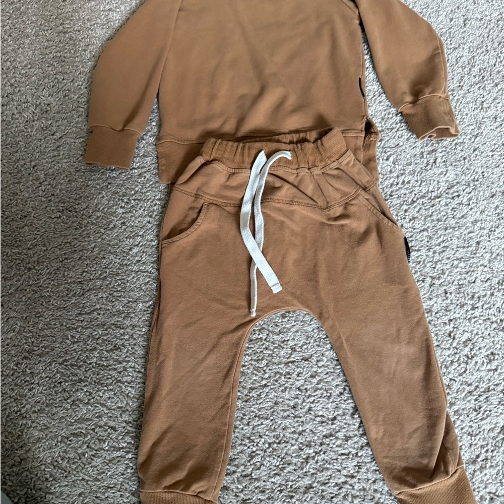 Little Bipsy Tan Brown Kids Jogger Set with White Drawstring